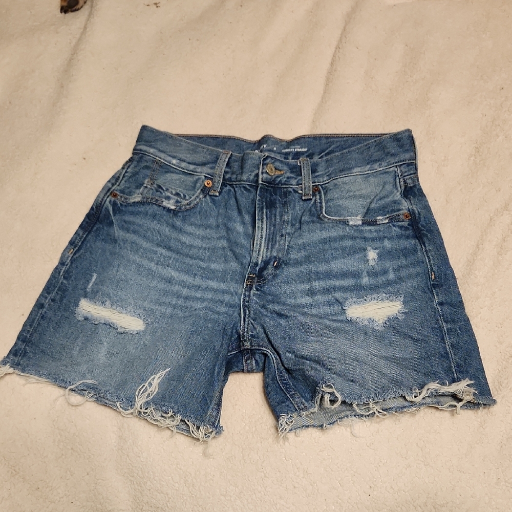 Old Navy Slouchy Straight High Rise Frayed Blue Jean Shorts Size 4 Denim
